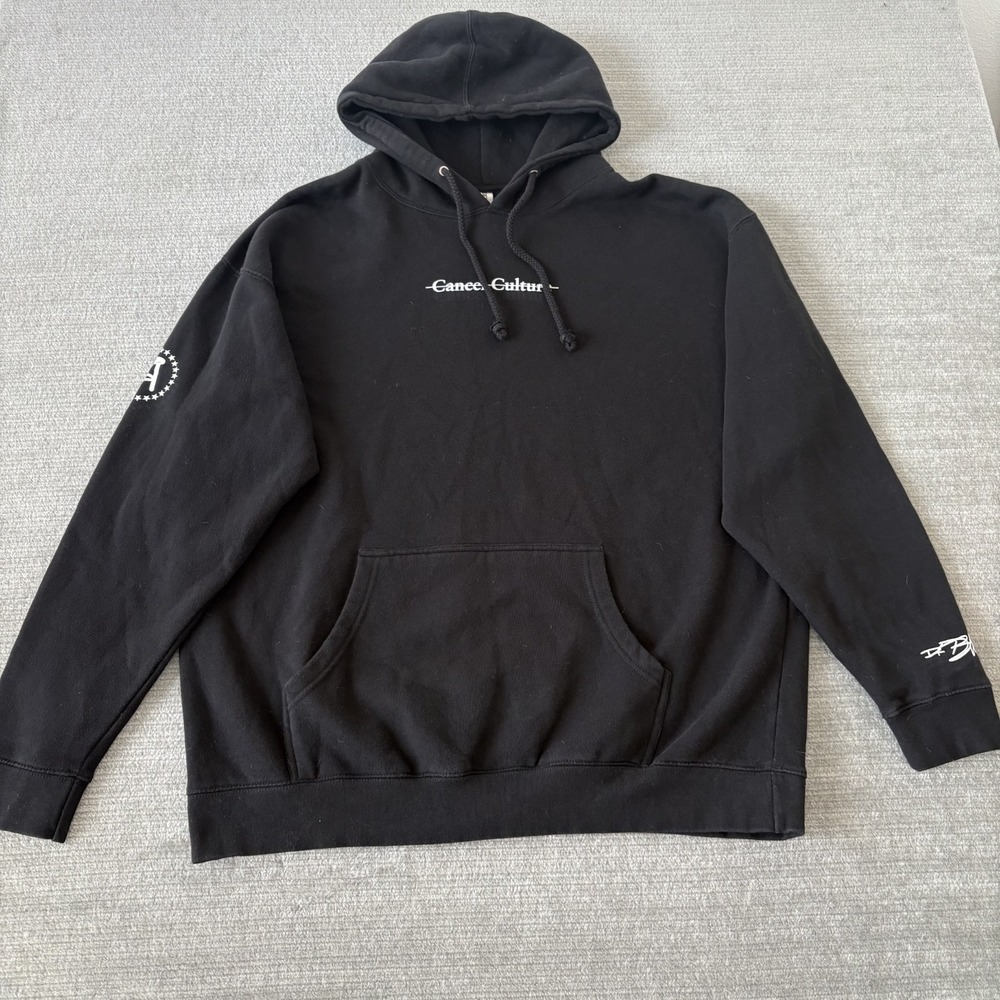 Barstool Sports Hoodie Mens XL Black Pullover "No To" Cancel Culture Pockets